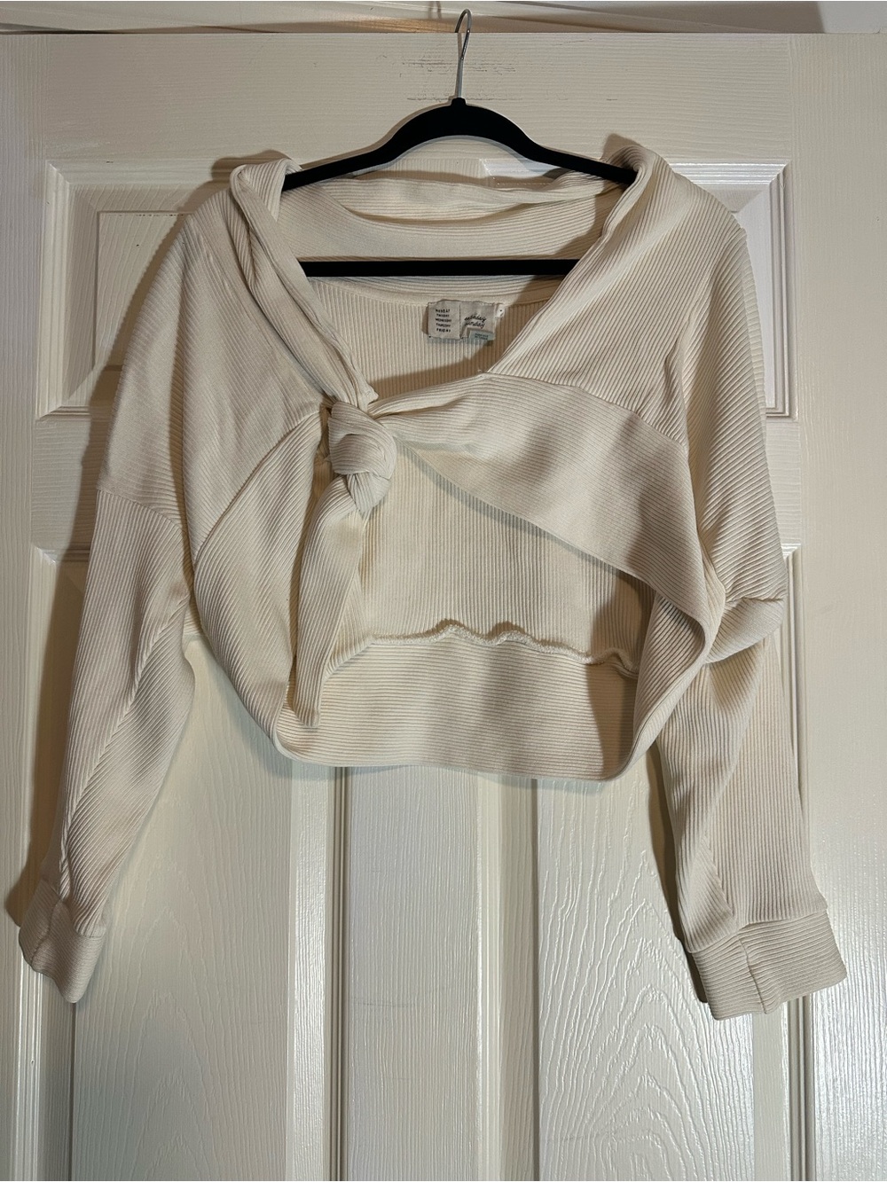 Anthropologie Saturday Sunday Cropped Ribbed Tie-Front Sweater – Cream